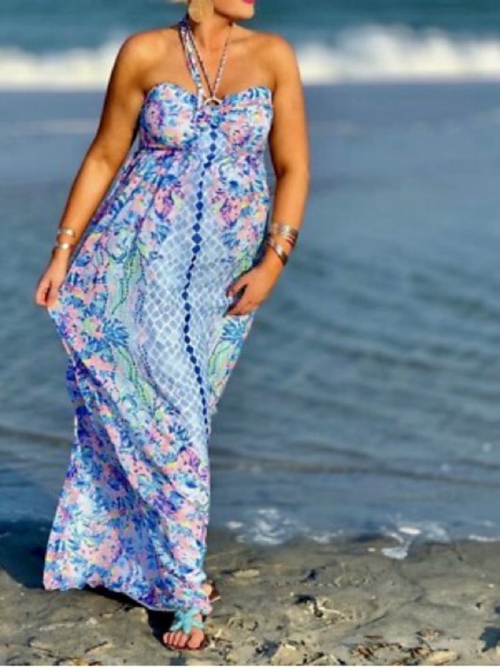 Lilly Pulitzer Strapless Viv Blue Floral Maxi Dress